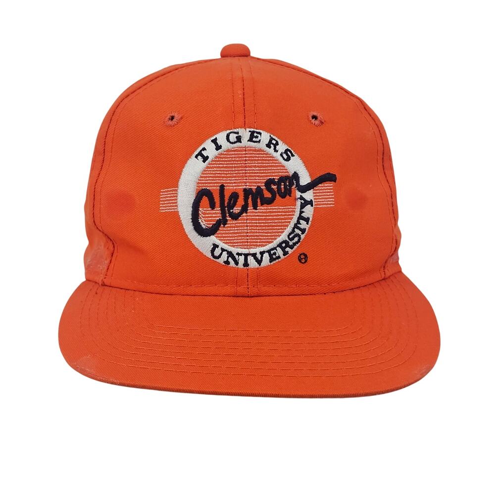 Vintage 80s Clemson Tigers College Hat Cap Flat Brim Snapback The Game